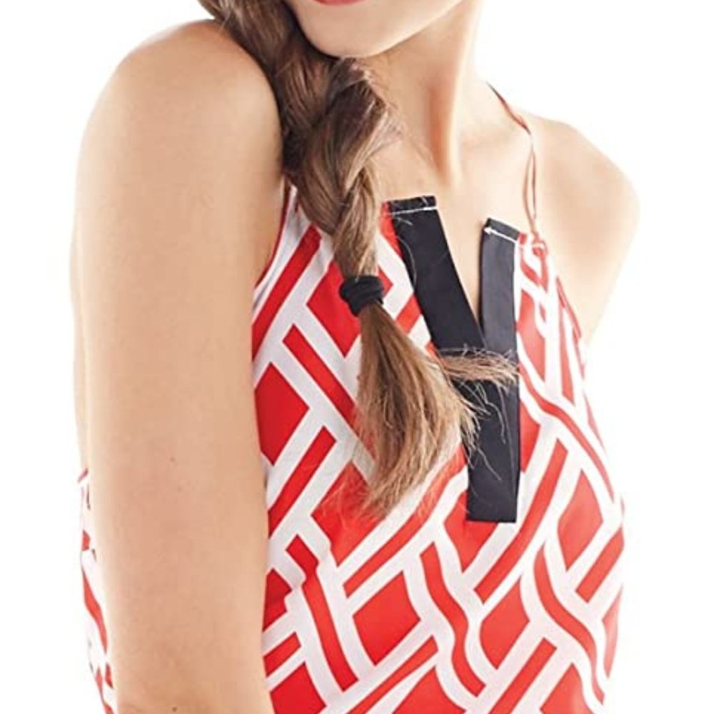 NWT Mudpie Red and Black Spaghetti Strap Geo Print  Size L - Missing Belt